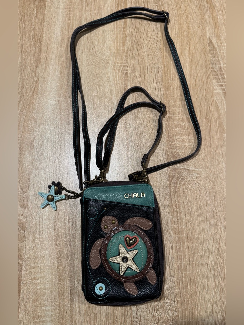 Chala Turtle Faux Leather Wallet Crossbody womenโs Bag with Decorative Accents